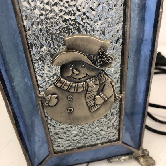 Christmas Snowman Blue Clear Glass Metal Table Lamp Night Light Electric - Picture 3 of 11